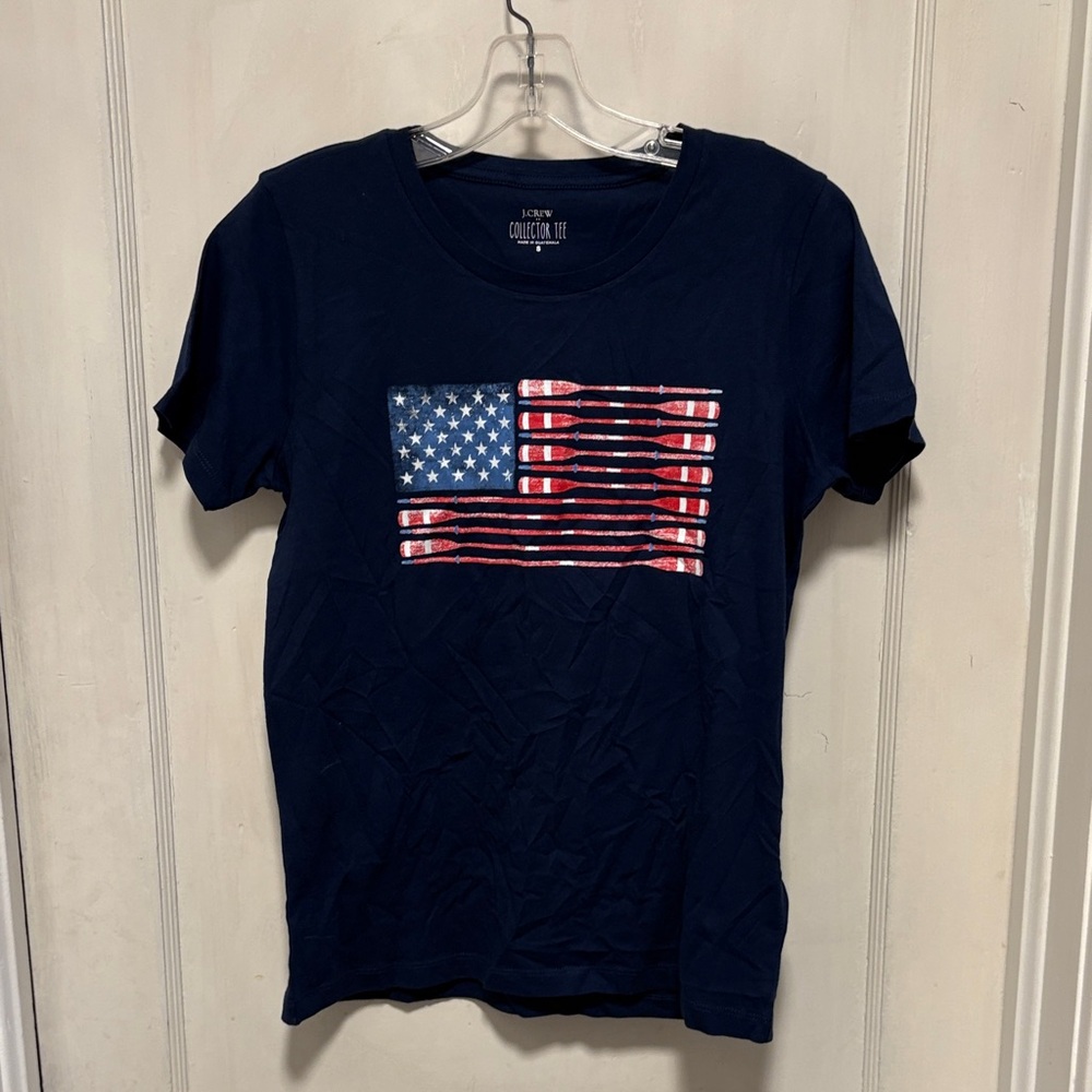 J.Crew Factory Collector T Navy Blue Boat Paddle American Flag T-Shirt Small BN